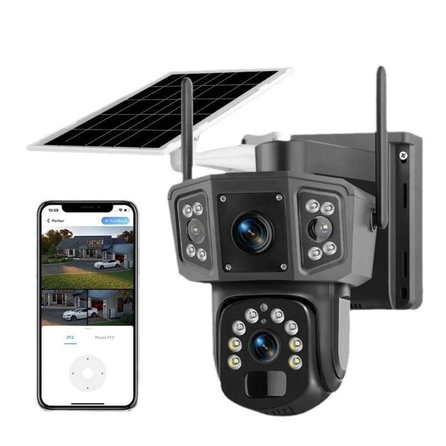 Camera Supraveghere Solara Dubla INNOVA 4G , 6MP , Full HD, PTZ 360°, card 64GB CADOU baterie 12000mAh, vedere nocturna, audio bidirectional, O-KAM PRO, 3 ani garantie