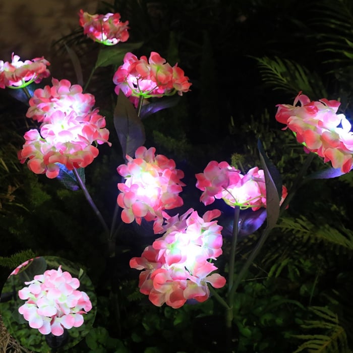Set 2x Lampa Solara Decorativa Hortensie, 70cm, iluminare LED, IP66, panou solar integrat