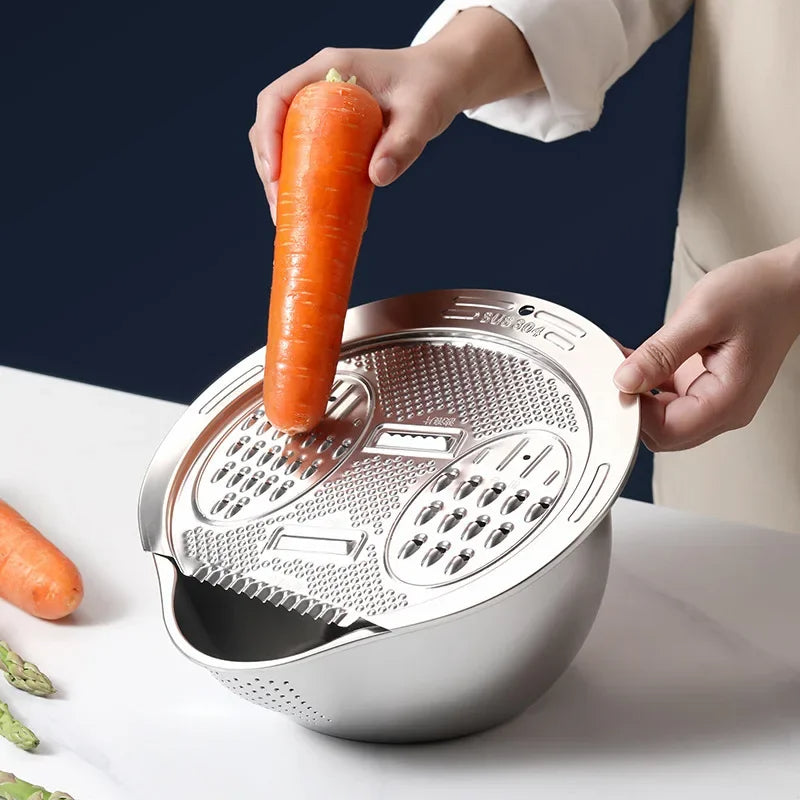 Razatoare Legume 3 in 1 din Inox, cu Bol si Strecuratoare