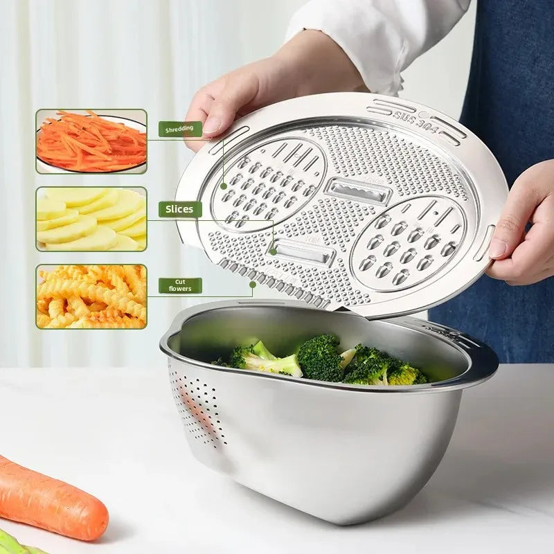 Razatoare Legume 3 in 1 din Inox, cu Bol si Strecuratoare