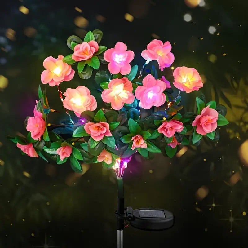 Lampa Solară Set 2 x Trandafiri Roz cu 7 Flori LED M373-8, Decor Floral de Gradina, IP66, 60cm, Iluminare Calda