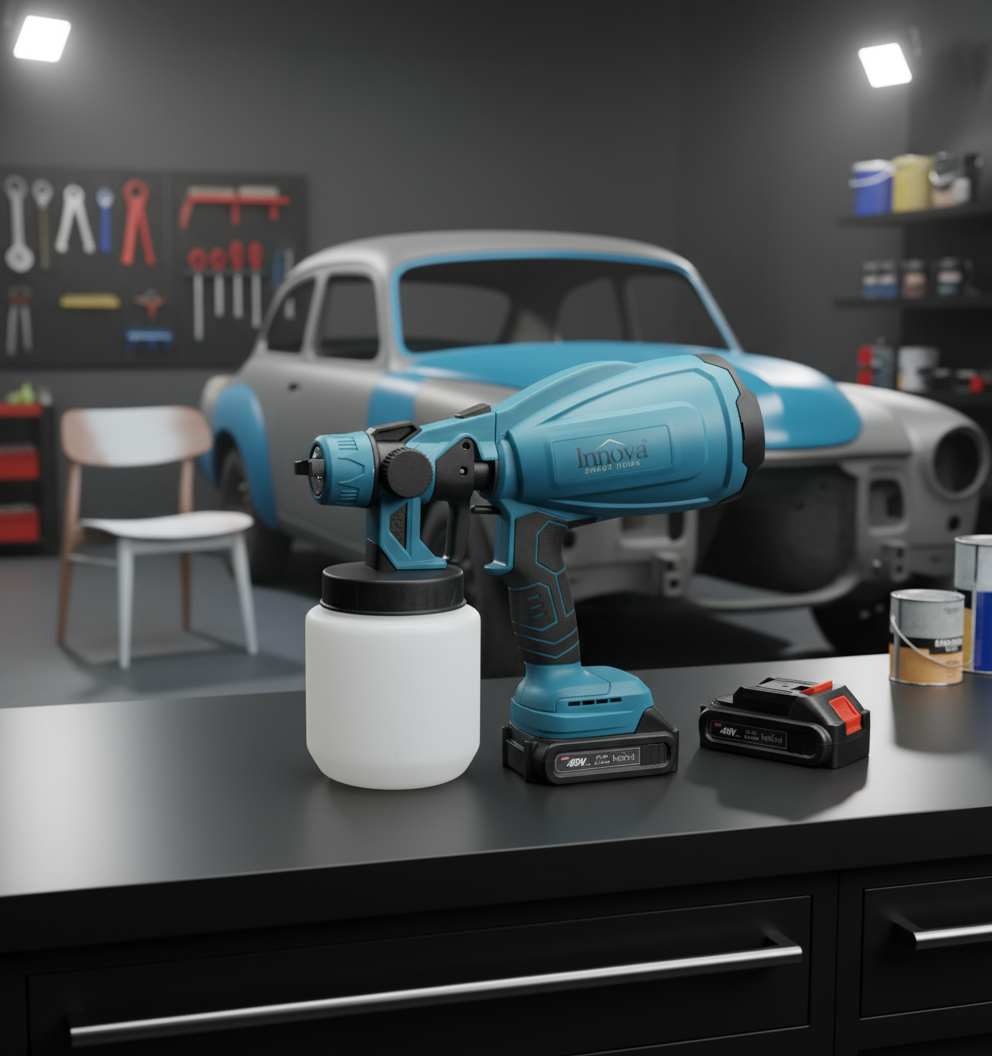 Pistol de Pulverizare Electric, Fără Fir, 48V, 2 Acumulatori Li-Ion, 800 ml, HVLP, Pulverizare Fină, Innova