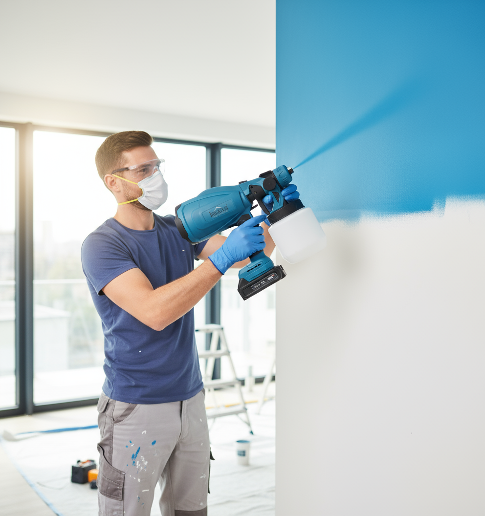 Pistol de Pulverizare Electric, Fără Fir, 48V, 2 Acumulatori Li-Ion, 800 ml, HVLP, Pulverizare Fină, Innova