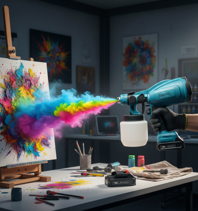 Pistol de Pulverizare Electric, Fără Fir, 48V, 2 Acumulatori Li-Ion, 800 ml, HVLP, Pulverizare Fină, Innova