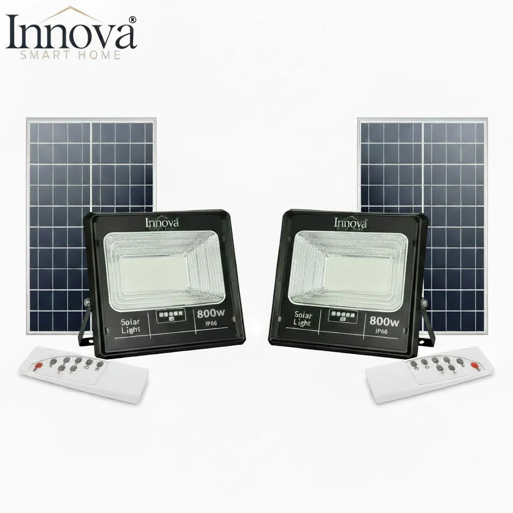 Set 2 x Proiector LED INNOVA 800 W Cu Panou Solar si telecomanda, IP66 + Cadou Surpriza
