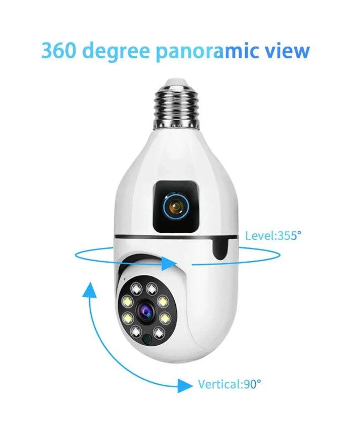 Set 2 x Jortan JTZ-9696PROB: Cameră Supraveghere Duală Tip Bec, HD, WiFi, Vedere 360° Full Color+ CADOU SURPRIZA